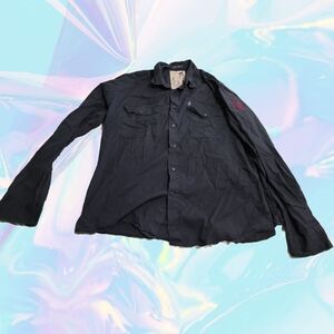 Volcom XL Button Down Black Shirt With Red Patch Detail